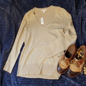 New york & co metallic gold v-neck sweater